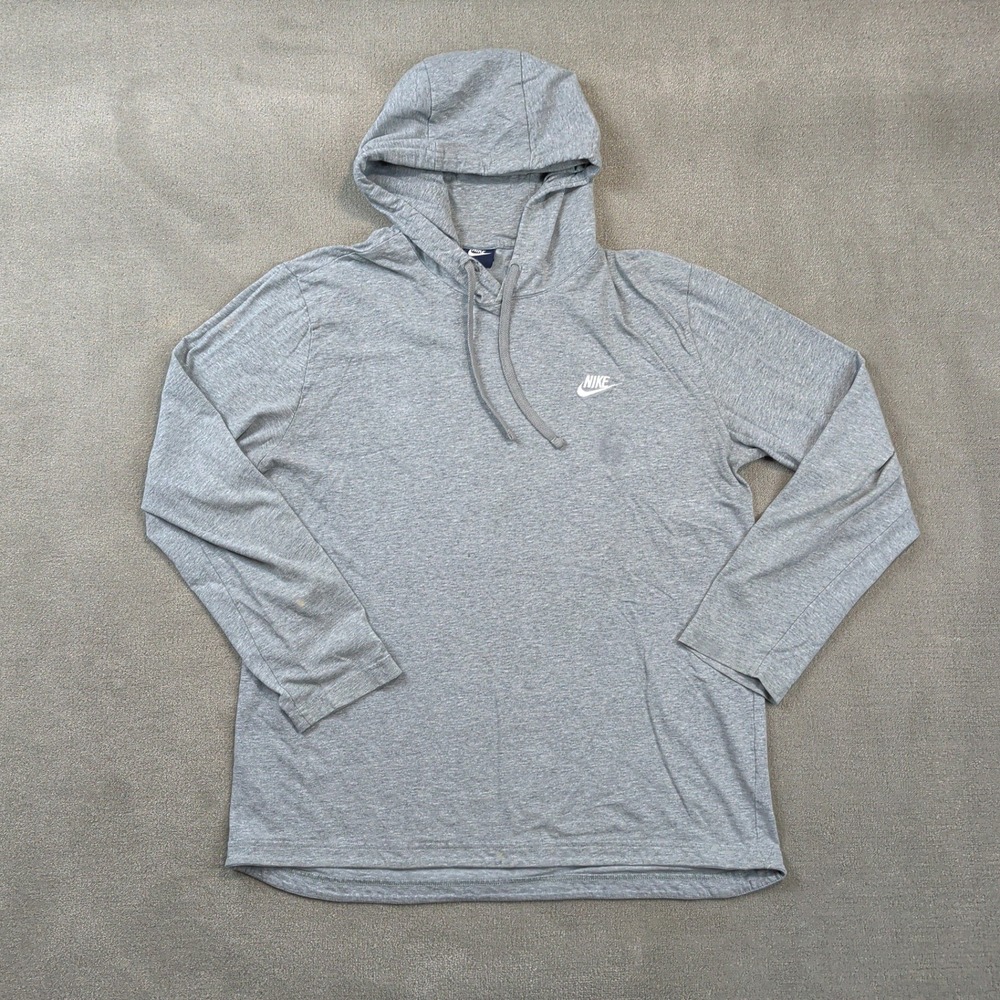 Nike XL Hoodie Men Gray Long Sleeve T-Shirt Lightweight Cotton Pullover Logo